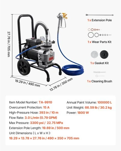 Koduva VEVOR beorio dažų purškimo aparatas TA-9910, 1800 W, 3300 psi