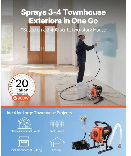 Koduva VEVOR bevielis dažų purkštuvas, 900 W, 3300 PSI, 35 x 29,5 x 48 cm