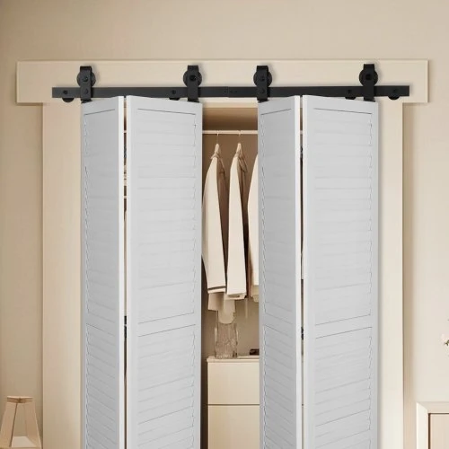 VEVOR Bi-folding stumdomų tvartelio durų furnitūros bėgelio rinkinys, 52" viršutinis montavimas, juodas