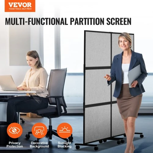 VEVOR Biuro pertvara, 2 panelių laisvai pastatoma pertvara, šviesiai pilka