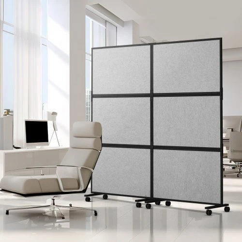 VEVOR Biuro pertvara, 2 panelių laisvai pastatoma pertvara, šviesiai pilka