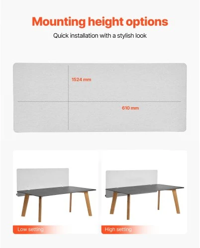 VEVOR Biuro stalo pertvara privatumo panelė, 1524 x 610 mm, užspaudžiama, su 2 C tipo spaustukais