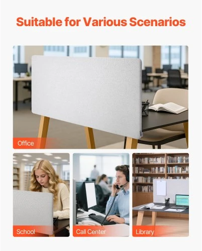 VEVOR Biuro stalo pertvara privatumo panelė, 1524 x 610 mm, užspaudžiama, su 2 C tipo spaustukais