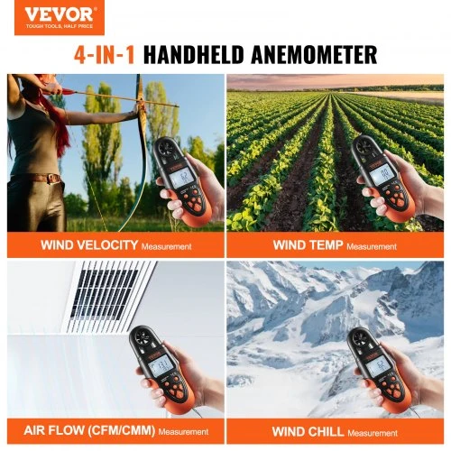 Koduva VEVOR Bluetooth rankinis anemometras, LED pašvietimo ekranas, 14°F–140°F, EM2245B