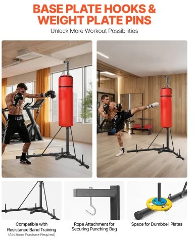 VEVOR Bokso kriaušės stovas, plieno, juodas, reguliuojamas, iki 65 kg