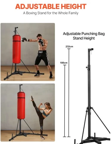 VEVOR Bokso kriaušės stovas, plieno, juodas, reguliuojamas, iki 65 kg