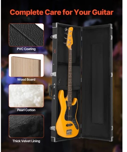 VEVOR Bosinės gitaros kietas dėklas 122 cm, su užraktu ir raktais