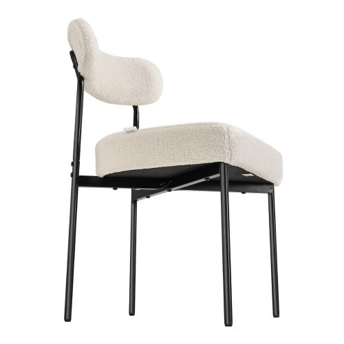 Koduva VEVOR boucle valgomojo kėdės, 2 vnt., „Mid-Century Modern“ stiliaus, baltos, su juodomis metalinėmis kojelėmis