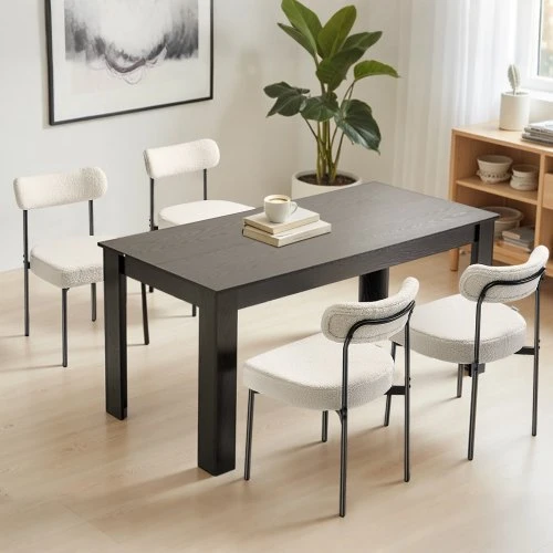 Koduva VEVOR boucle valgomojo kėdės, 2 vnt., „Mid-Century Modern“ stiliaus, baltos, su juodomis metalinėmis kojelėmis