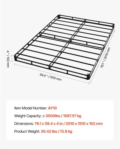 Koduva VEVOR „Box Spring“ lovos pagrindas, „Queen“ dydis, skalbiamas audinys, metalinis rėmas, 102 mm, 2010 x 1510 x 102 mm