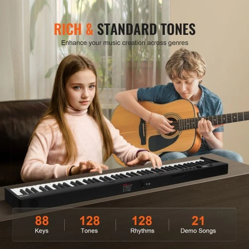 VEVOR BX-20 88 klavišų sulankstomas skaitmeninis pianinas, juodas