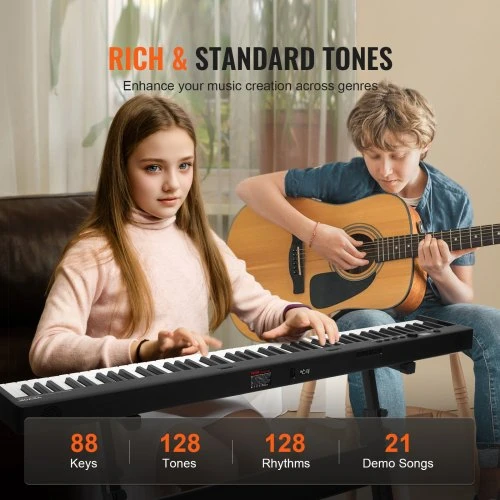 VEVOR BX-20 nešiojamas skaitmeninis pianinas, Bluetooth ir MIDI, juodas