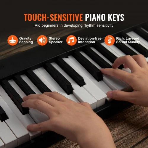 VEVOR BX-20 nešiojamas skaitmeninis pianinas, Bluetooth ir MIDI, juodas