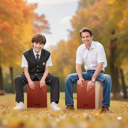 VEVOR Cajon būgnas G12-A1, natūralios medienos / raudonas, 305 x 305 x 430 mm
