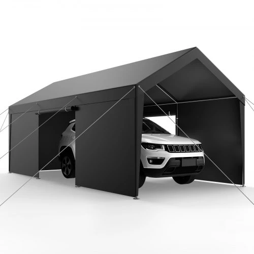 Koduva VEVOR carportas 12 x 20 FT, pilkas, su nuimamomis šoninėmis sienelėmis ir durimis