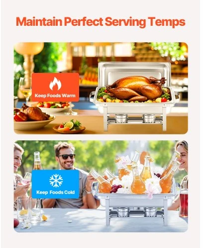 Koduva VEVOR chafingo indų bufeto rinkinys, 8 Qt, 4 vnt., nerūdijančio plieno, sidabrinis