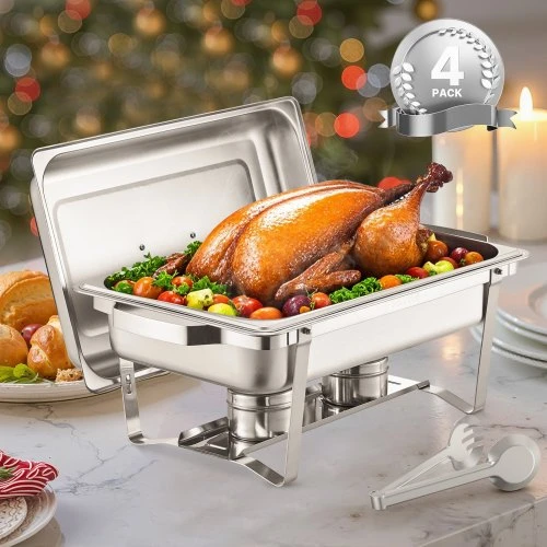 Koduva VEVOR chafingo indų bufeto rinkinys, 8 Qt, 4 vnt., nerūdijančio plieno, sidabrinis