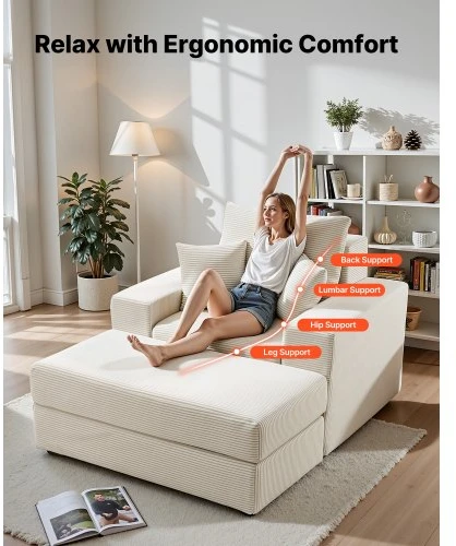 Sofa VEVOR Chaise lounge kėdė 111,5 cm, kreminė