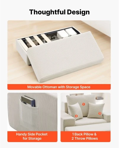 Sofa VEVOR Chaise lounge kėdė 111,5 cm, kreminė