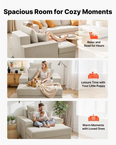 Sofa VEVOR Chaise lounge kėdė 111,5 cm, kreminė