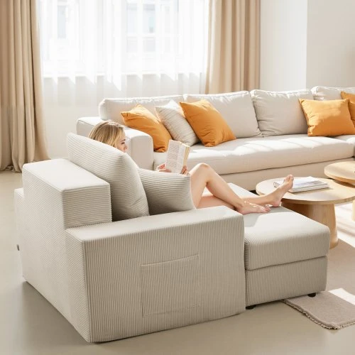 Sofa VEVOR Chaise lounge kėdė 111,5 cm, kreminė