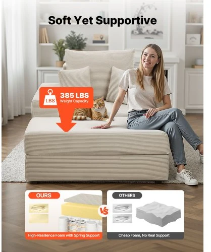 Sofa VEVOR Chaise lounge kėdė 111,5 cm, kreminė