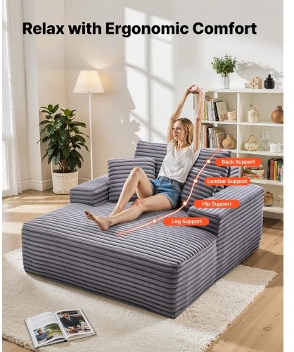 Sofa VEVOR Chaise lounge kėdė 1240 mm, pilka