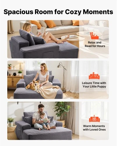 Sofa VEVOR Chaise lounge kėdė 1240 mm, pilka