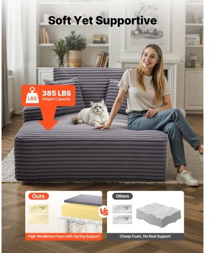 Sofa VEVOR Chaise lounge kėdė 1240 mm, pilka