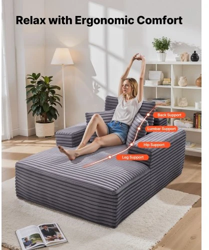 Sofa VEVOR Chaise lounge kėdė 8035, pilka, 1380 x 1500 x 700 mm