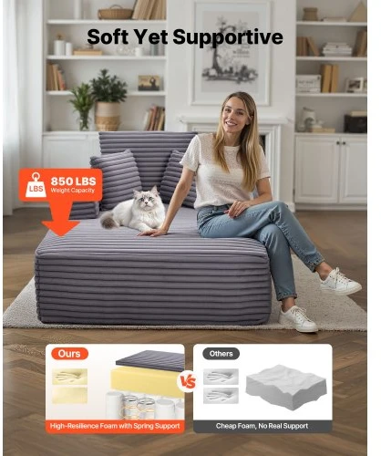 Sofa VEVOR Chaise lounge kėdė 8035, pilka, 1380 x 1500 x 700 mm