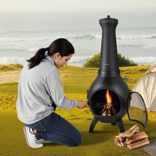 Koduva VEVOR chiminea, 22 col. lauko malkomis kūrenamas ugniakuras su kepsnine