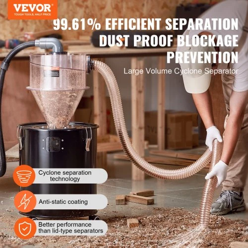 Koduva VEVOR cikloninis dulkių separatorius su metaline talpa, 4" retrofito komplektas, SKL400, 50 l