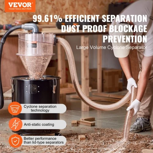 Koduva VEVOR cikloninis dulkių separatorius, 4" retrofit, 2" jungtis, tinka 18,9–37,85 l talpai