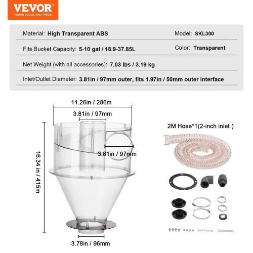 Koduva VEVOR cikloninis dulkių separatorius, 4" retrofit, 2" jungtis, tinka 18,9–37,85 l talpai