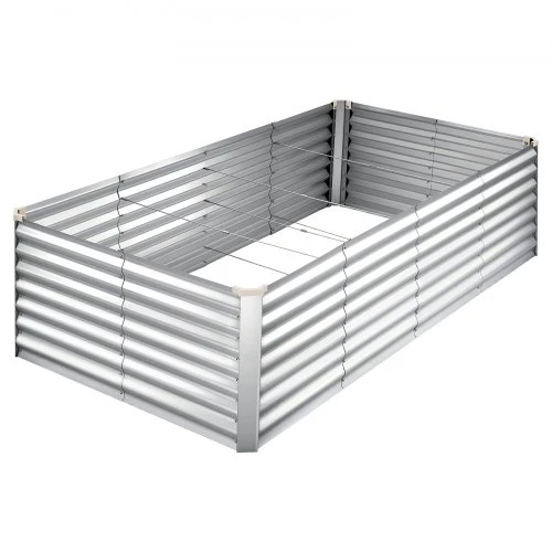 VEVOR Cinkuota pakelta lysvė, 2400 x 1200 x 620 mm, stačiakampė metalinė sodinimo dėžė, sidabrinė