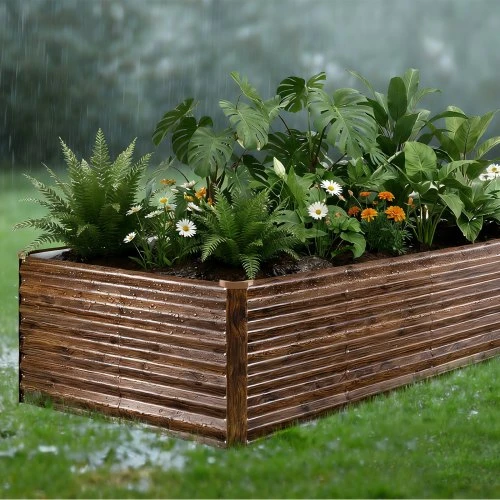 Koduva VEVOR cinkuota pakelta sodo lysvė, 240 x 120 x 62 cm, stačiakampė metalinė sodinimo dėžė, be dugno, Deep Wood Grain