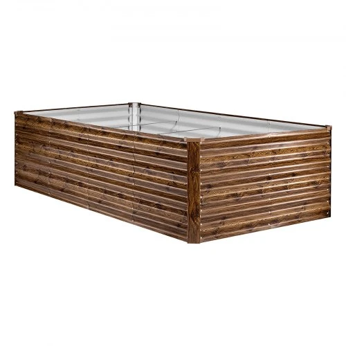 Koduva VEVOR cinkuota pakelta sodo lysvė, 240 x 120 x 62 cm, stačiakampė metalinė sodinimo dėžė, be dugno, Deep Wood Grain