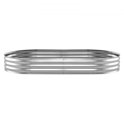 VEVOR Cinkuota pakelta sodo lysvė, 240 x 120 x 30 cm, ovali metalinė sodinimo dėžė, sidabrinė