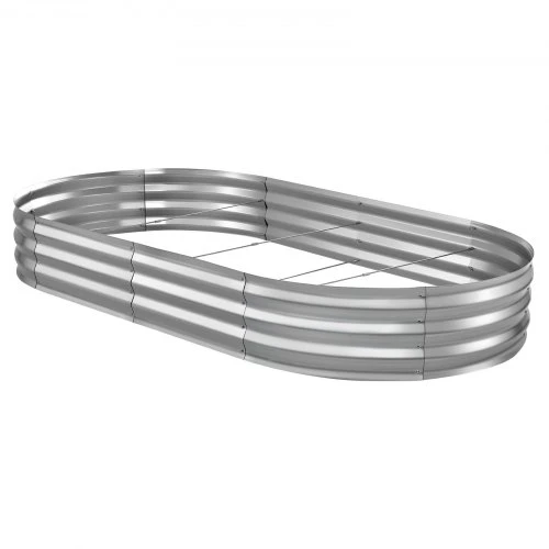VEVOR Cinkuota pakelta sodo lysvė, 240 x 120 x 30 cm, ovali metalinė sodinimo dėžė, sidabrinė
