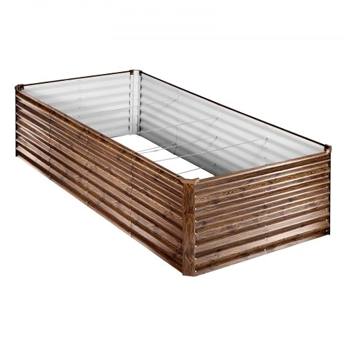 Koduva VEVOR cinkuota pakelta sodo lysvė, 240 x 120 x 62 cm, stačiakampė metalinė sodinimo dėžė, be dugno, Deep Wood Grain