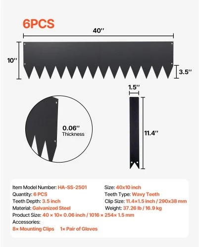 VEVOR Cinkuoto plieno kraštinė vejai, 6 vnt., 1016 x 254 mm, juoda