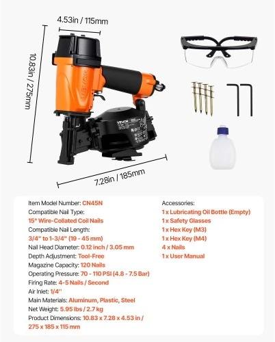 Koduva VEVOR CN45N pneumatinis stogo vinis 19–45 mm, 15°