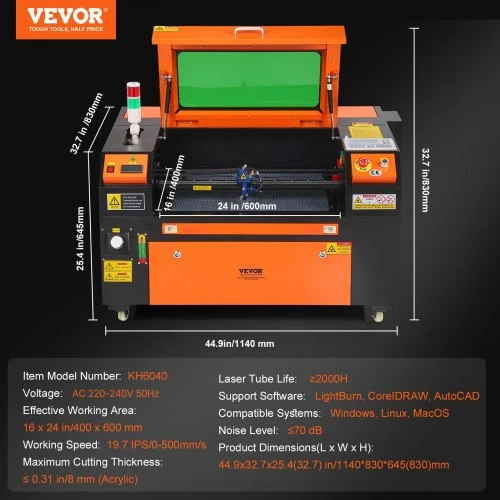 Koduva VEVOR CO2 lazerinis graviravimo aparatas 60 W, 40 x 60 cm, iki 500 mm/s, KH6040