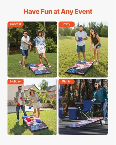 VEVOR Cornhole rinkinys, 3 x 2 pėdų, MDF, 8 maišeliai, nešiojimo dėklas