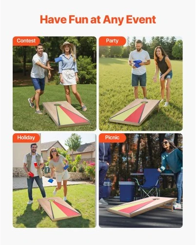 VEVOR „Cornhole“ rinkinys, 4 x 2 ft medinės lentos, 8 maišeliai ir rankena