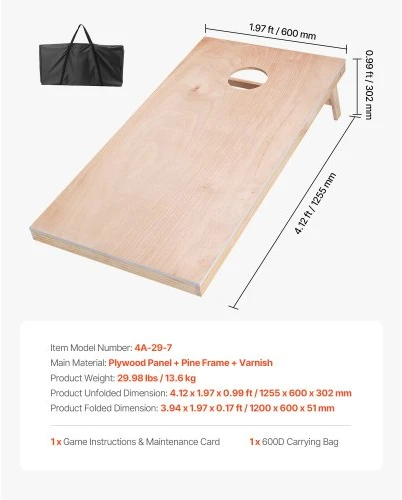 VEVOR Cornhole žaidimo rinkinys, 4 x 2 ft, mediniai, su nešiojimo dėklu