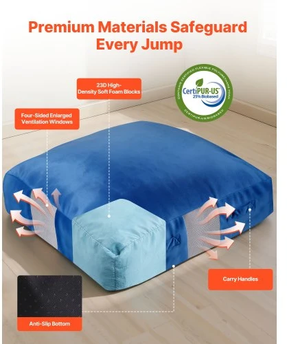 VEVOR Crash pad vaikams, 1500 x 1500 mm, su putų blokais ir plaunamu užvalkalu