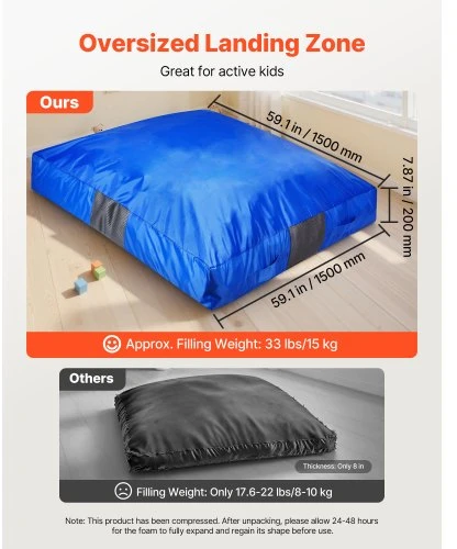 VEVOR Crash pad vaikams, 1500 x 1500 mm, mėlynas, su putų blokais ir plaunamu užvalkalu