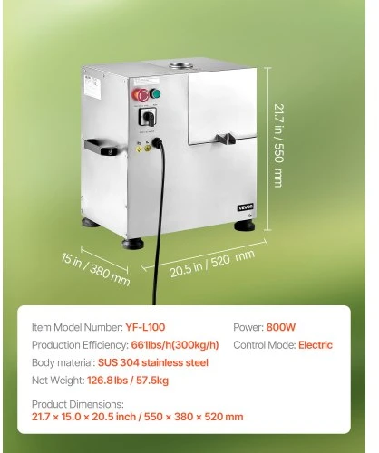 Koduva VEVOR cukranendrių sulčiaspaudė, 800 W, 300 kg/h, YF-L100